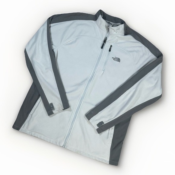 The North Face Jacket Mens L Beige Gray Full Zip‎ Fleece Performance Camp Hike - Picture 1 of 10